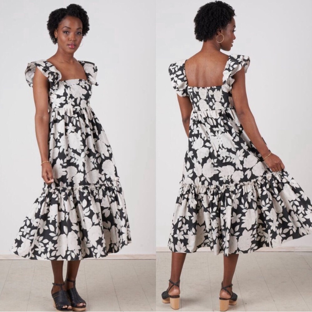 Cara Cara Darby Black Graphic Floral Midi Dress Womens Size XS NWT